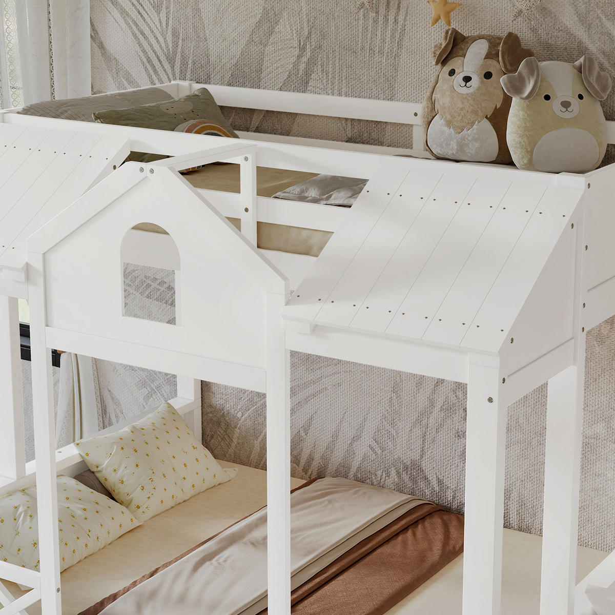 ETAGENBETT 90/200 cm und 140/200 cm Weiß mit Schubladen und Spielhaus-Dach - Weiß, Holzwerkstoff (90/200cm) - OKWISH