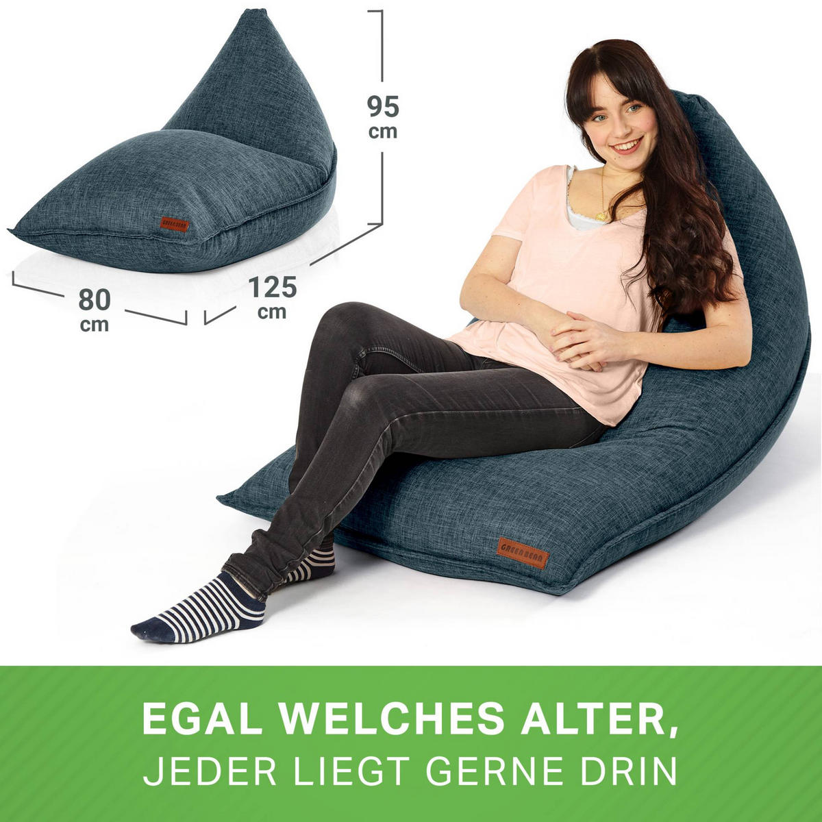 SITZSACK XXL Indoor 150x100x100cm - Blau, Textil (100/100/150cm) - Green Bean