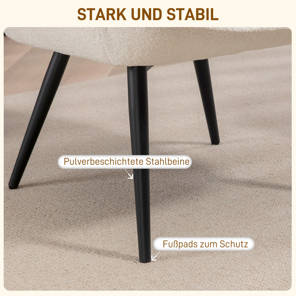 OHRENSESSEL gepolsterter Relaxsessel mit Armlehne, Metallbeine, Cremeweiß - Creme, Kunststoff (77/102/71cm) - HOMCOM
