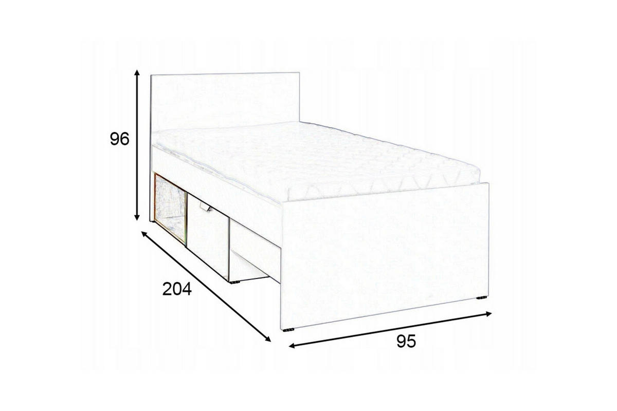 JUGENDBETT JUSTIN 15 90/200 cm in Weiß / Graphit / Grau / Eiche - Eichefarben/Graphitfarben, Holzwerkstoff (95/96/204cm) - Deine Möbel 24
