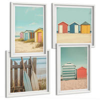 BILDER SET 4er Set - 50x50 cm & 40x60 cm Weißer Rahmen - Bunte Strandhäuser - Weiß, Kunststoff (50/50cm) - TULUP