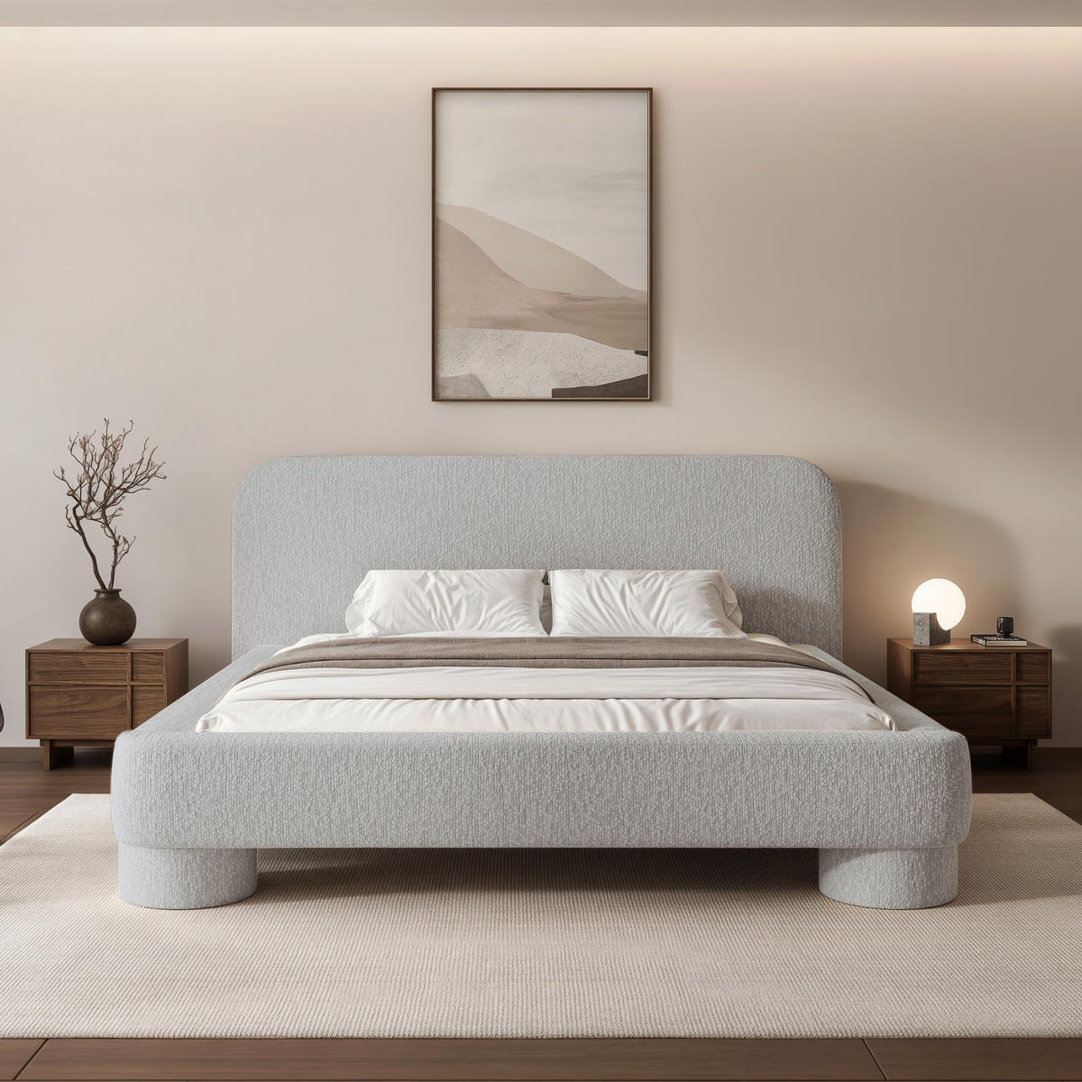 POLSTERBETT Frederico 140x200 cm Aschgrau Chenille – (Doppelbett mit Bettkasten, Lattenrost, rundes Kopfteil) - Hellgrau, Holz/Holzwerkstoff (140/200cm) - Ravio