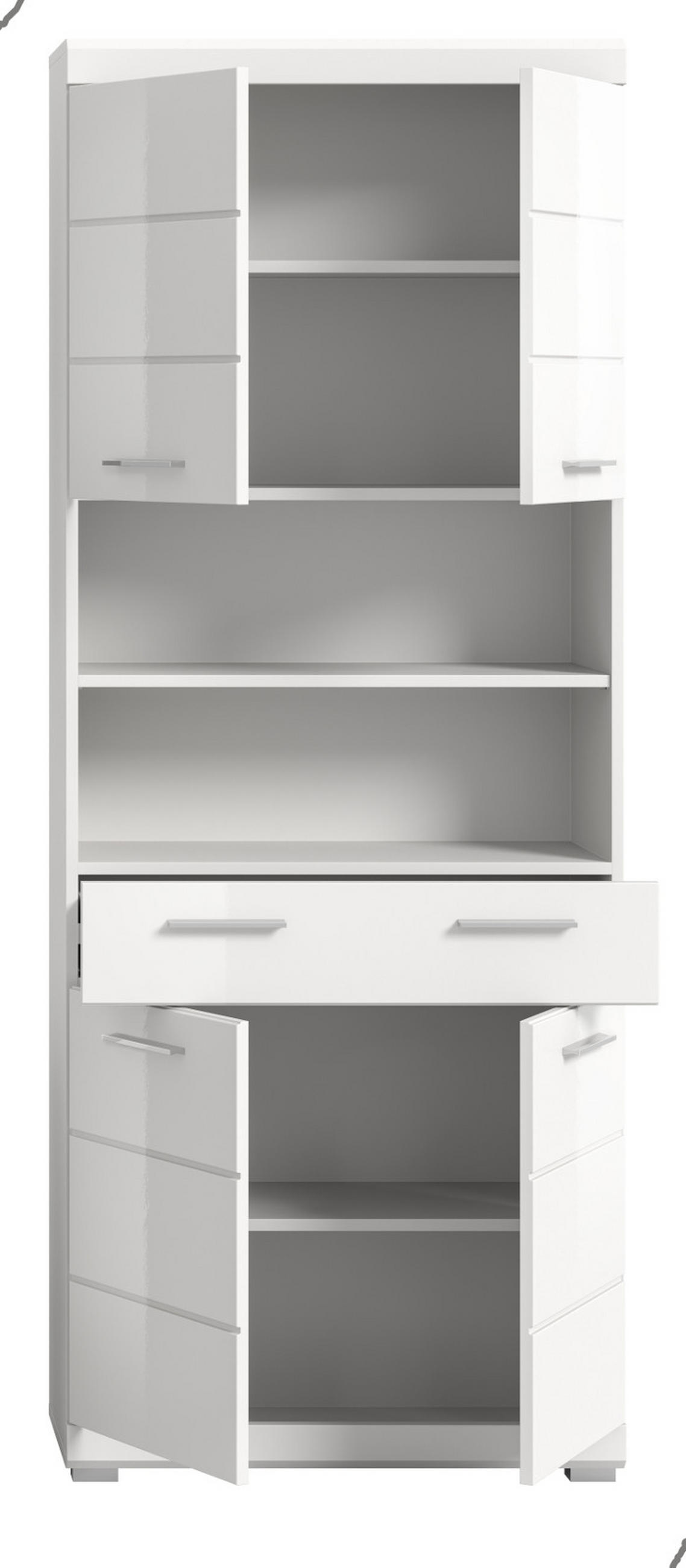 HOCHSCHRANK weiß Hochglanz 74 x 191 cm, Badschrank mit viel Stauraum - Weiß Hochglanz/Silberfarben, Holzwerkstoff/Kunststoff (74/191/31cm) - Inn.Furn