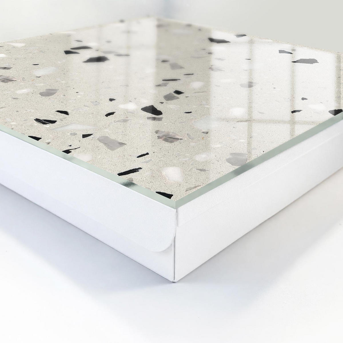 SCHLÜSSELBOX Weiß 30x30 cm – Türöffnung nach rechts - Graues Muster - Grau, Metall (30/30/5cm) - TULUP