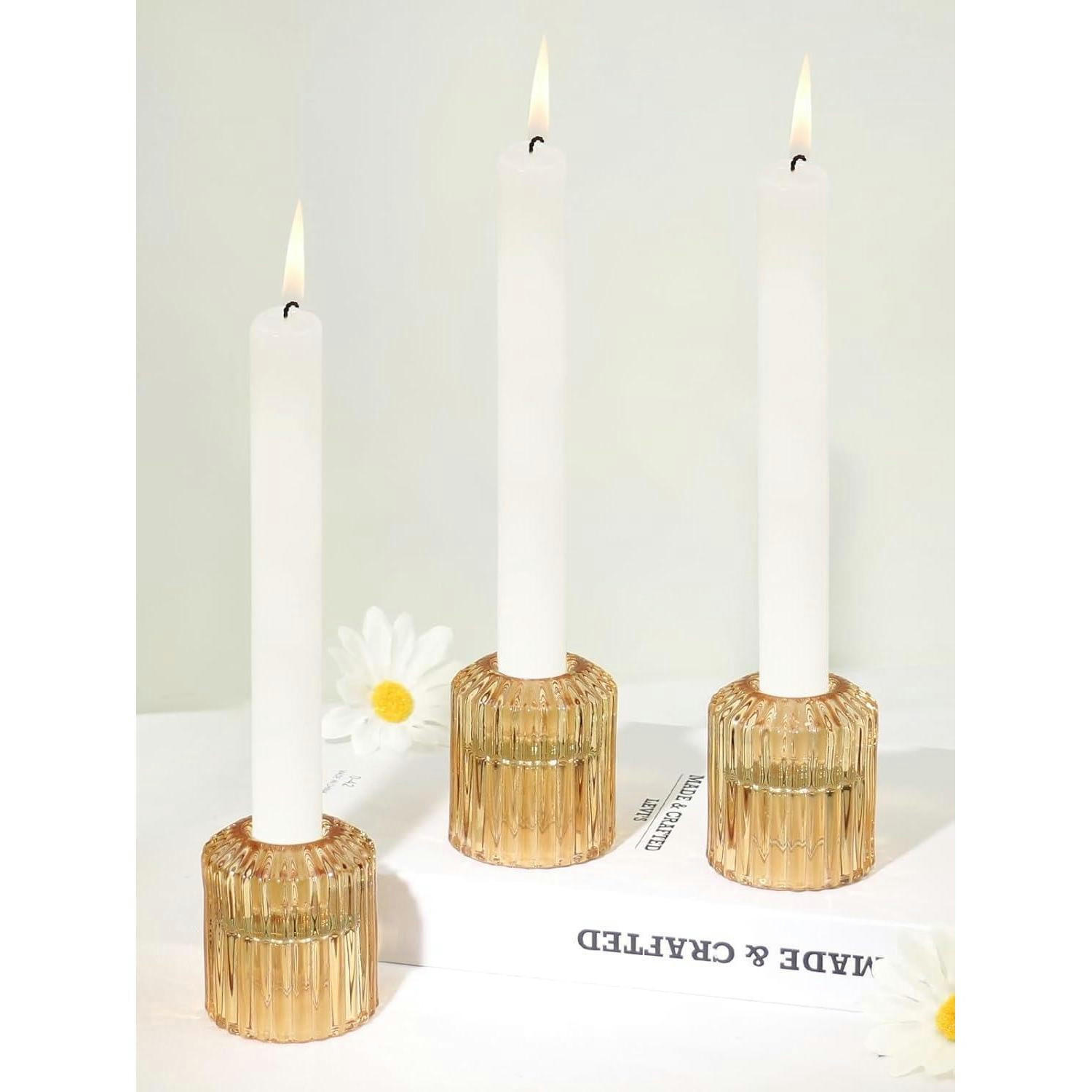 KERZENSTÄNDER Glas Bernstein 3er Set - Goldfarben, Glas (5.3/6/5.3cm)