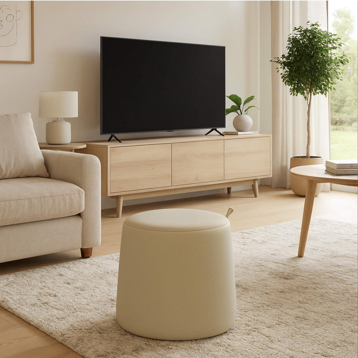 POUF Gardenia 45/45/42 cm - Beige, Holz (45/42/45cm) - Mobili Rebecca