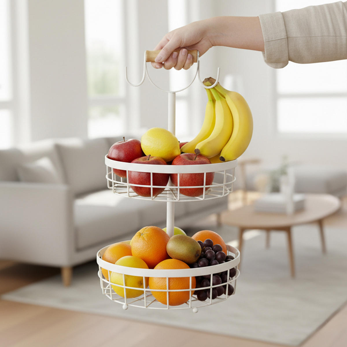 OBSTKORB-ETAGERE - Weiß, Holz/Metall (28/52cm) - Relaxdays