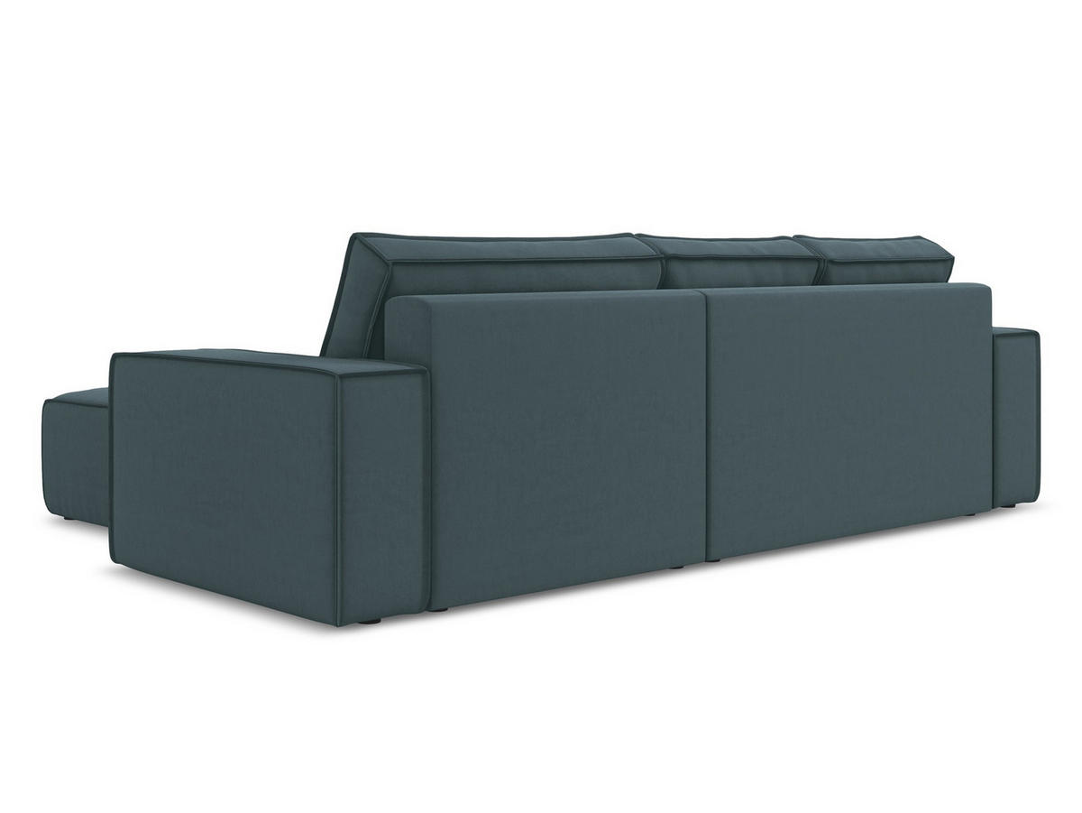 ECKSOFA mit Schlaffunktion Samt Stoff Blau - Blau/Petrol, Kunststoff/Textil (290/185cm) - Makamii