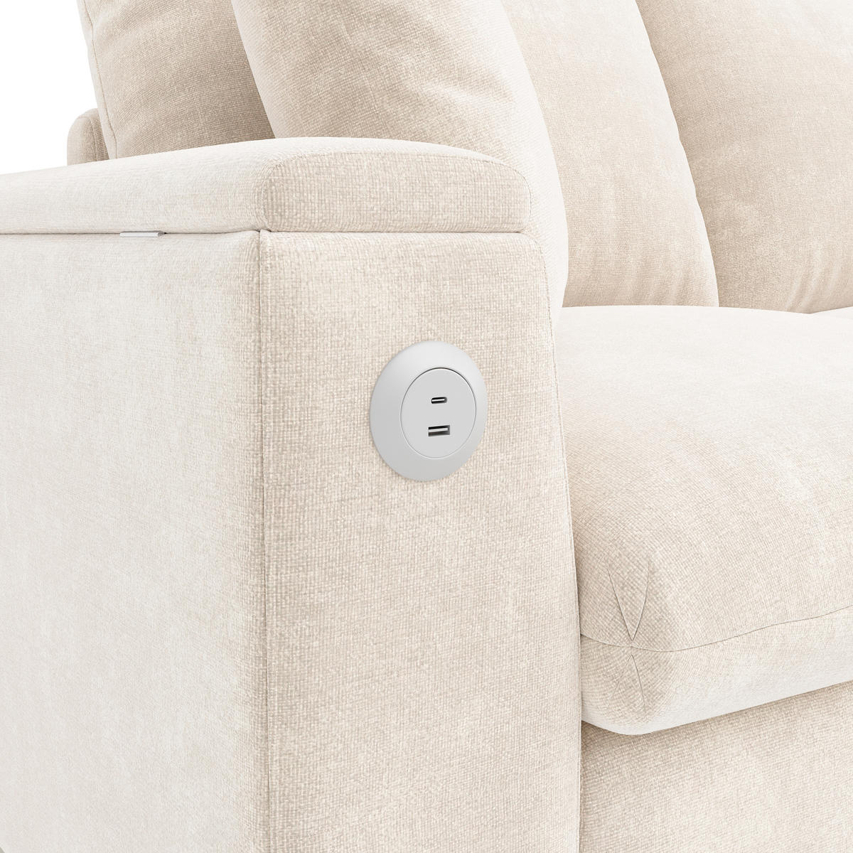 CANAPEA U Chenille 2 Locuri USB Beige - bej, material textil (284/84/135cm) - FLIEKS