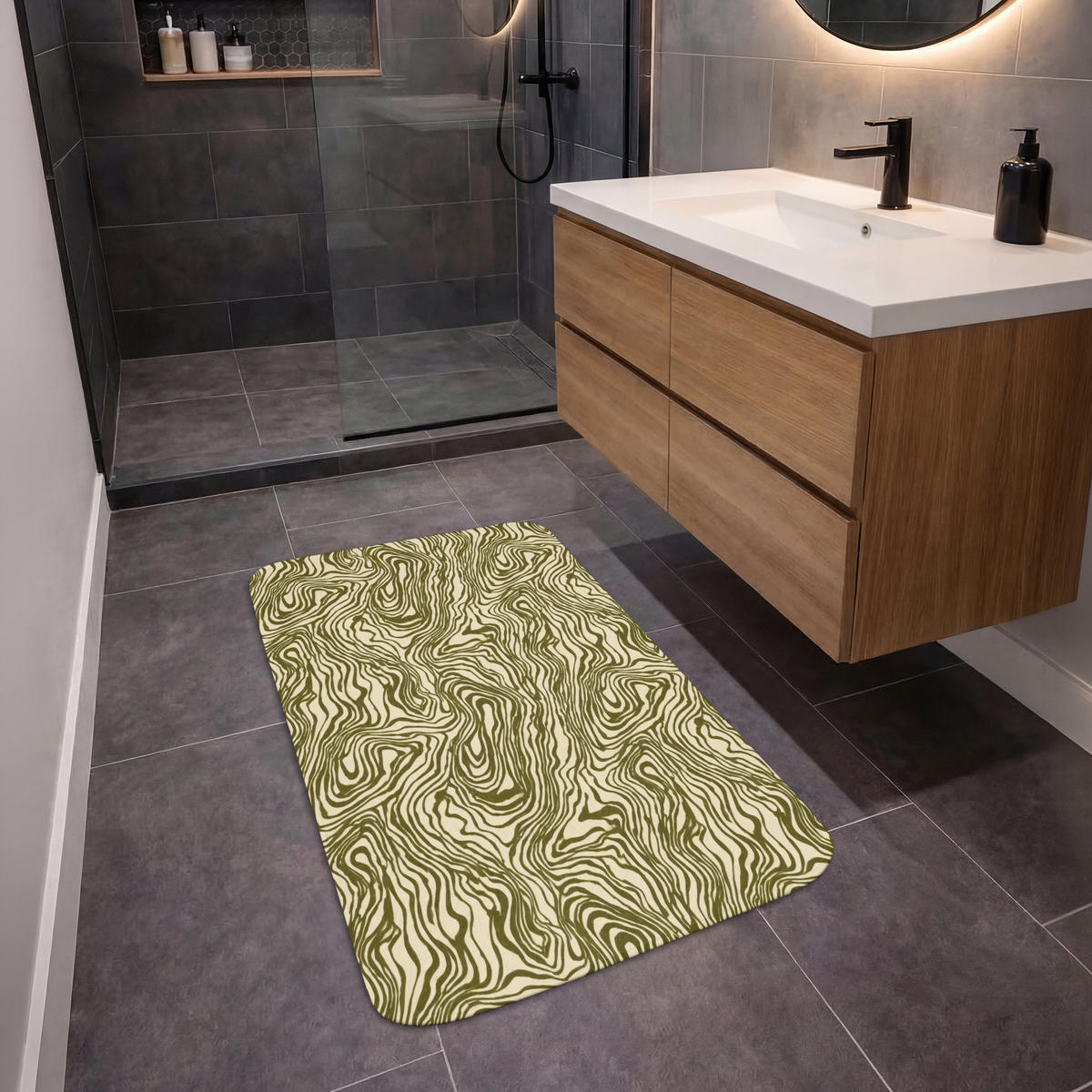 KOUPELNOVÁ PŘEDLOŽKA Abstraktní - Mramor - Zelený 60x90 cm - tmavě zelená, textil/plast (60/90cm)