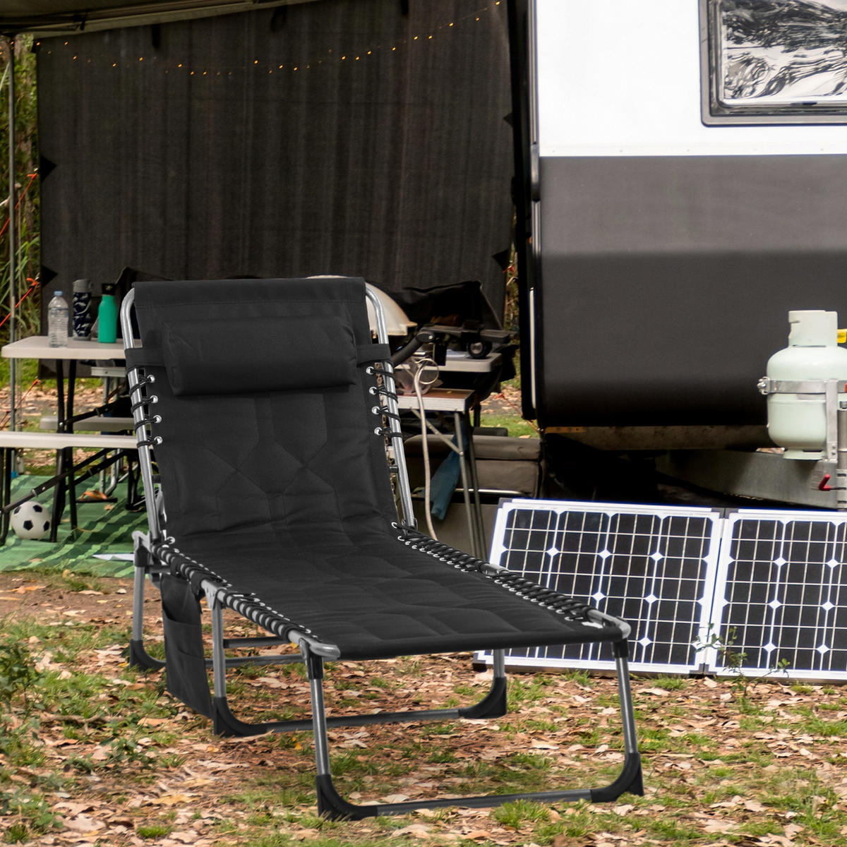 GARTENLIEGE mit Kissen 5-stufige Rückenlehne verstellbar Stahl Oxford-Stoff Schwarz 188 x 57 x 30 cm - Schwarz, Metall (57/30/188cm) - Outsunny