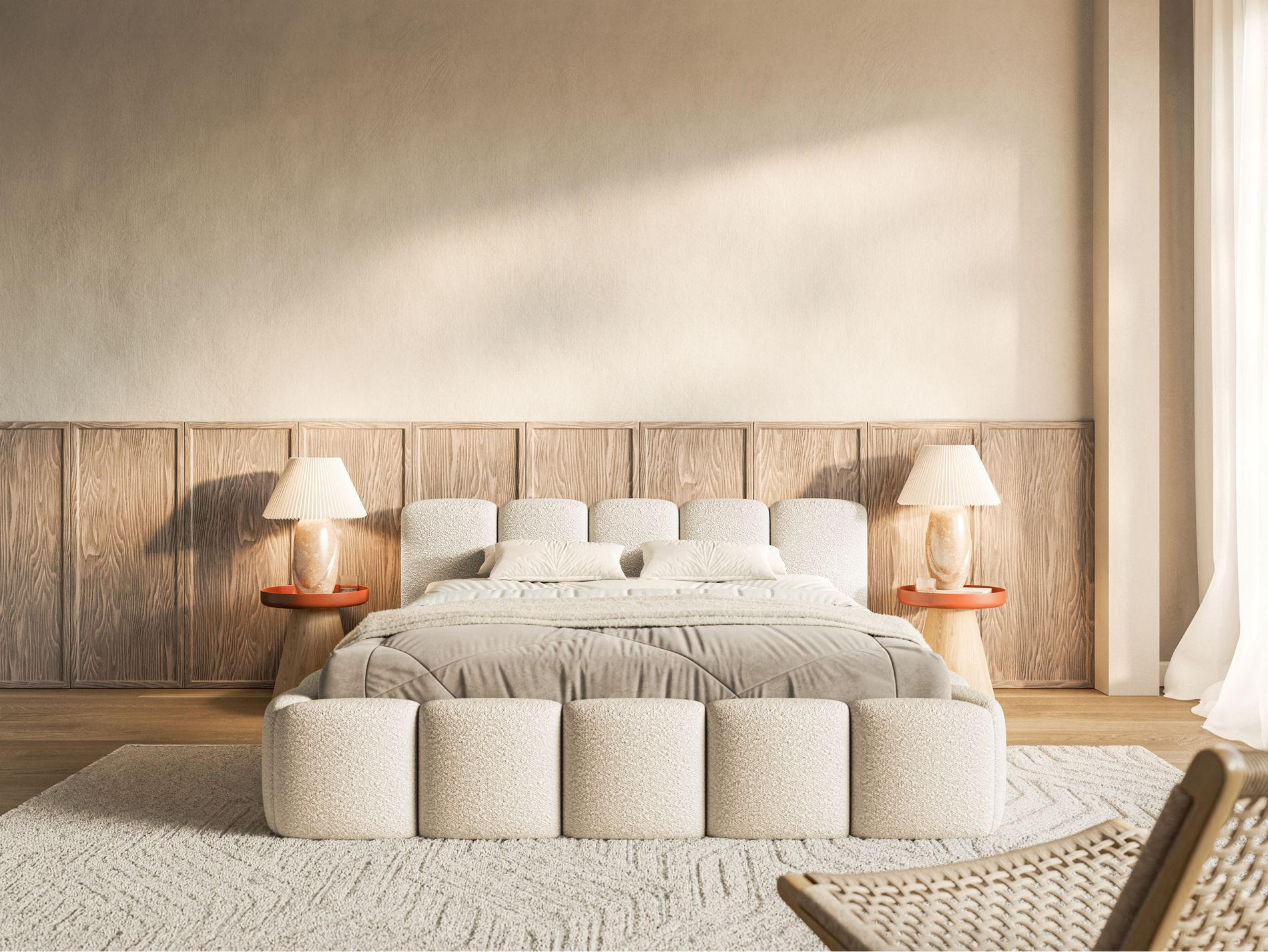 POLSTERBETT Cloudy Low Hellbeige Bouclébezug 180x200 - Ecru, Textil (180/200cm) - Selsey