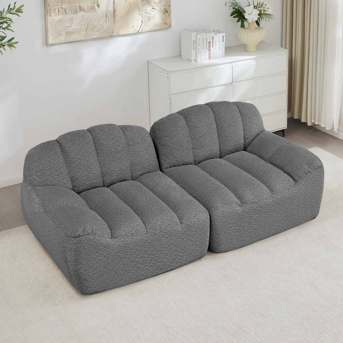 2-SITZER Sofa aus granuliertem Fleece mit modularer Form Grau - Grau, Textil (104/79/210cm) - Modenvie