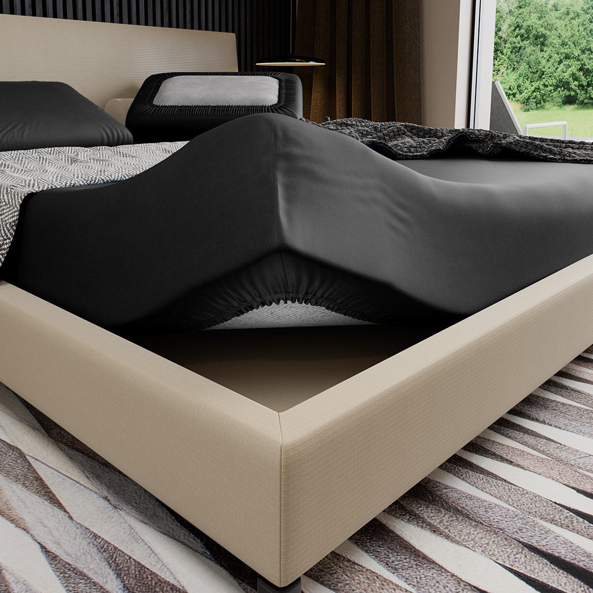 SATINBETTLAKEN aus Baumwolle mit Gummizug - Schwarz, Textil (140/200cm) - Mr Mattress