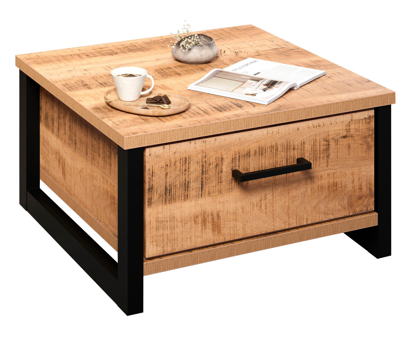 Top.Furn Couchtisch Natur, Schwarz 80x45x80 cm