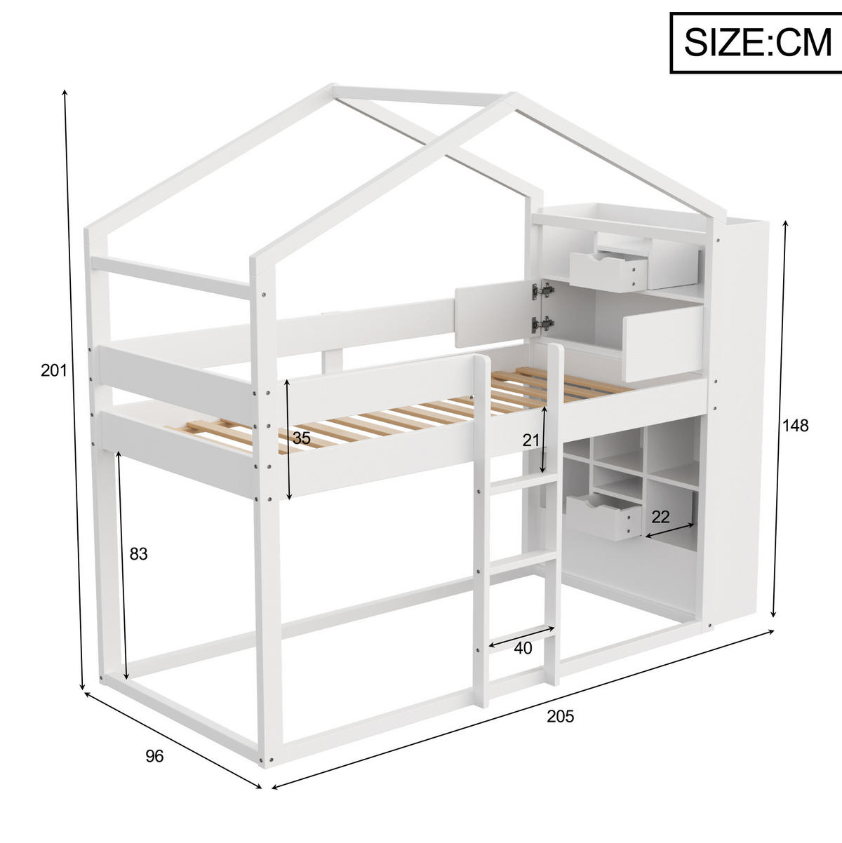 POSCHODOVÁ posteľ 90/200 cm biela s úložným priestorom z masívu a MDF - biela, drevo (90/200cm) - OKWISH