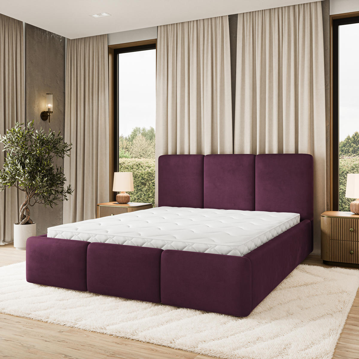 POLSTERBETT MORENA MGV 180x200 cm mit Bettkästen - Violett - Violett, Holz (180/200cm) - MASSENO
