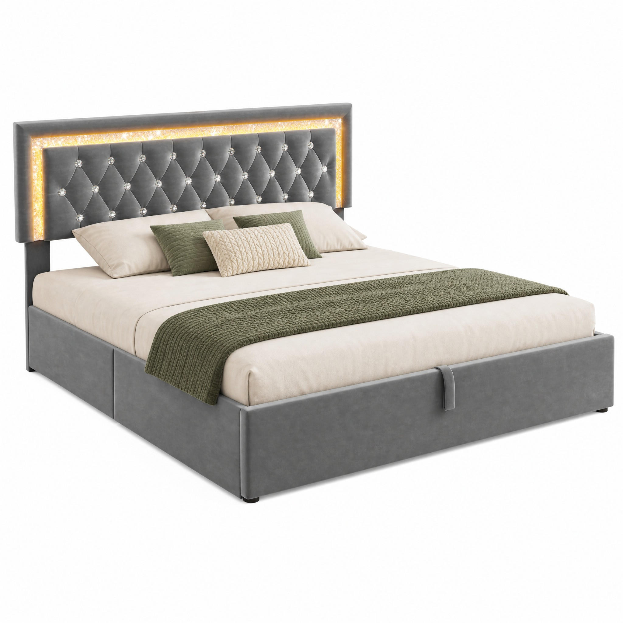 POLSTERBETT mit LED und Stauraum 140x200 cm Samt Grau - Grau, Metall (140/200cm) - Meubliv