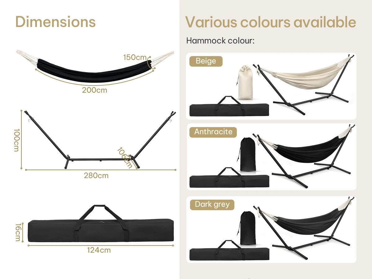 HÄNGEMATTE Doppel mit Gestell Grau 2 Personen - Grau, Textil/Metall (124/16cm) - Kaket