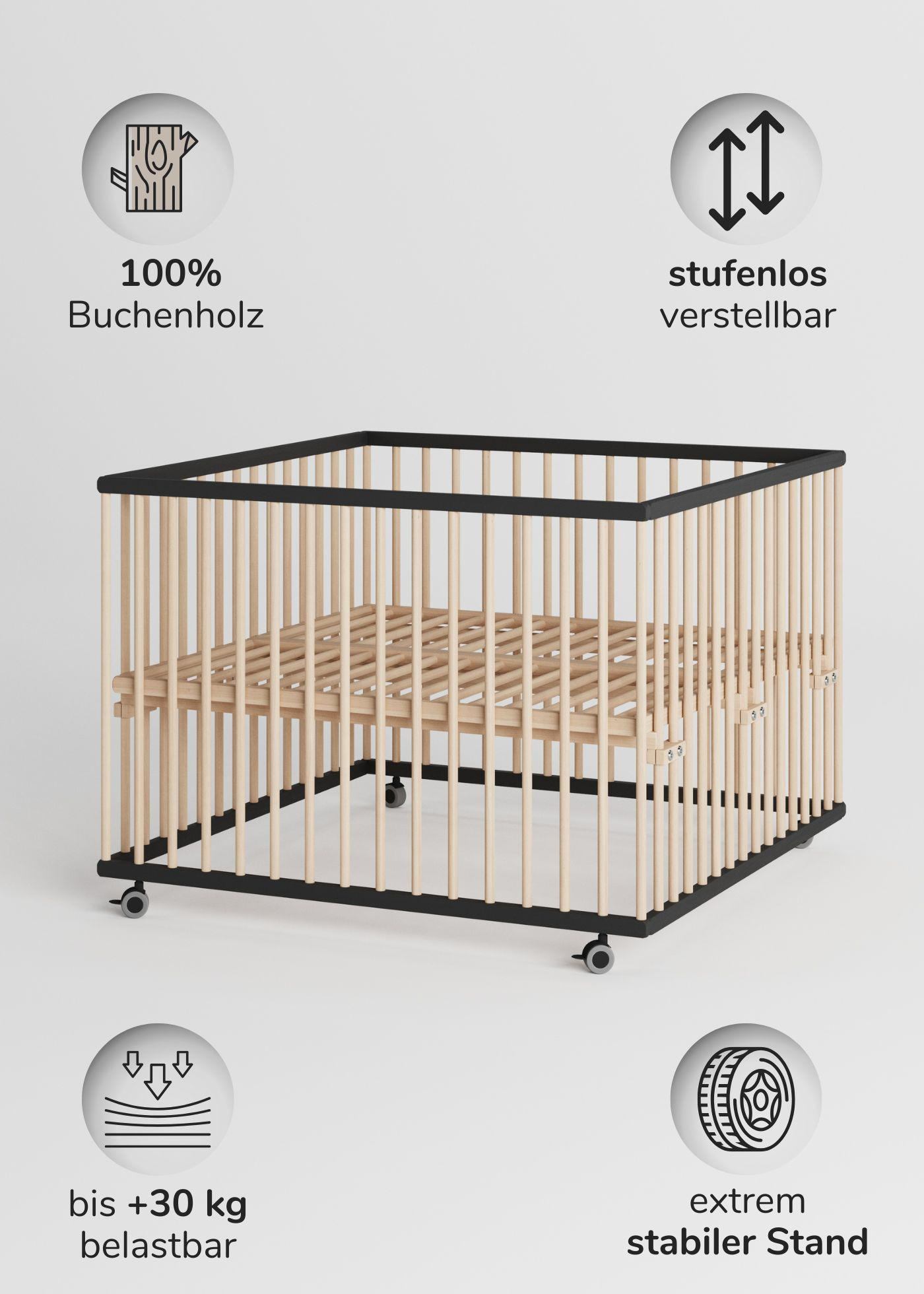 LAUFGITTER 100x100 cm mit Lattenrost & Schlupfsprossen - schwarz/natur - Premium Kollektion - Schwarz/Naturfarben, Holz (100/74/100cm) - Sämann – make a difference.