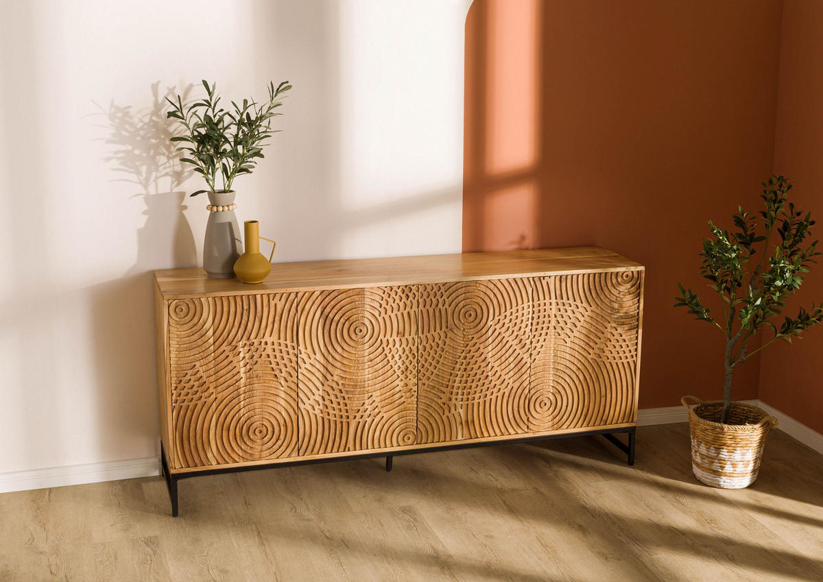 SIDEBOARD Akazie 180x40x80 natur lackiert MARRAKESCH #116 - Braun, Holz (180/80/40cm) - Massivmoebel24