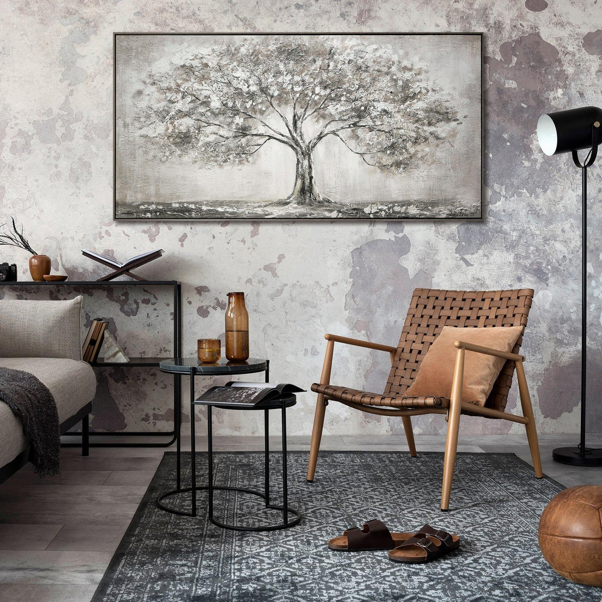 GEMÄLDE Lebensbaum Schattenfugenrahmen grau 100x50 cm - Grau, Holz (100/50cm) - YS-art gallery