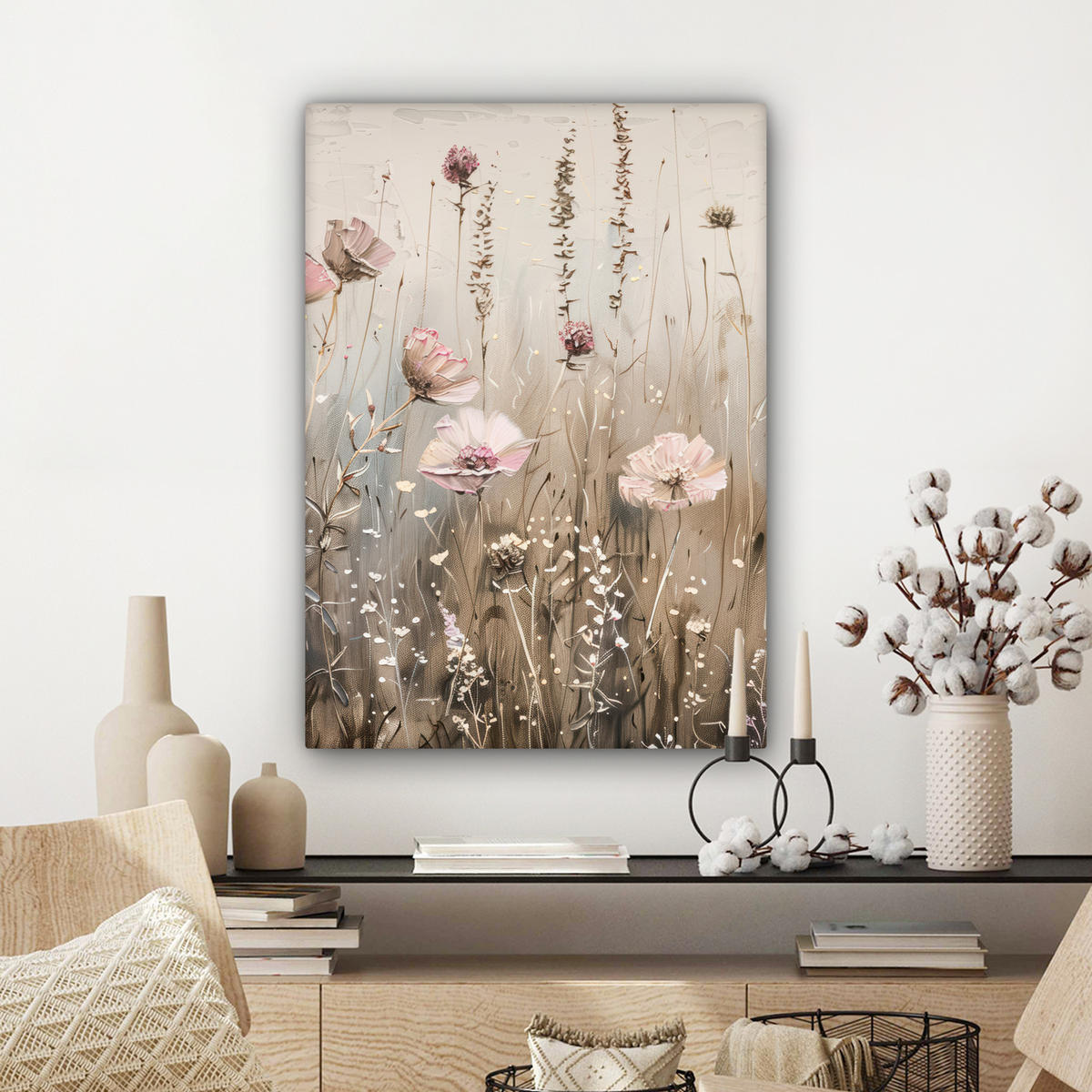 LEINWANDBILD Blumen - Rosa - Modern - Beige 60x80 cm - Beige, Textil (60/80cm) - MuchoWow