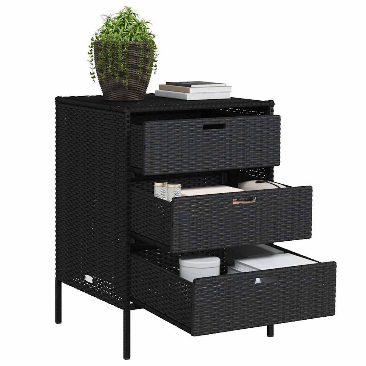 GARTENSCHRANK Schwarz 55/59/80 Cm Poly Rattan - Schwarz, Kunststoff (55/80/59cm) - vidaXL
