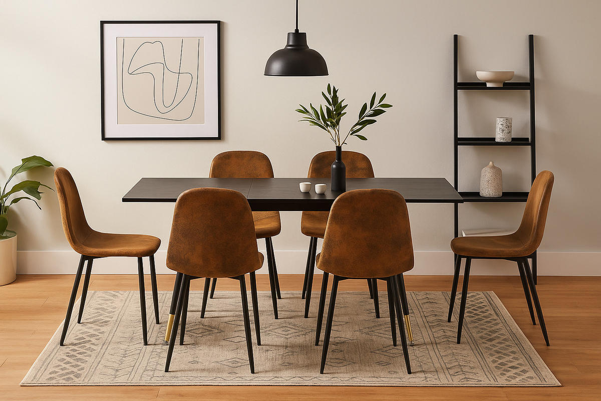 ESSTISCH SET mit ausziehbarem Tisch und 4 bequemen Stühlen - Braun, Holzwerkstoff/Metall (80/75/160cm) - Urban Meuble