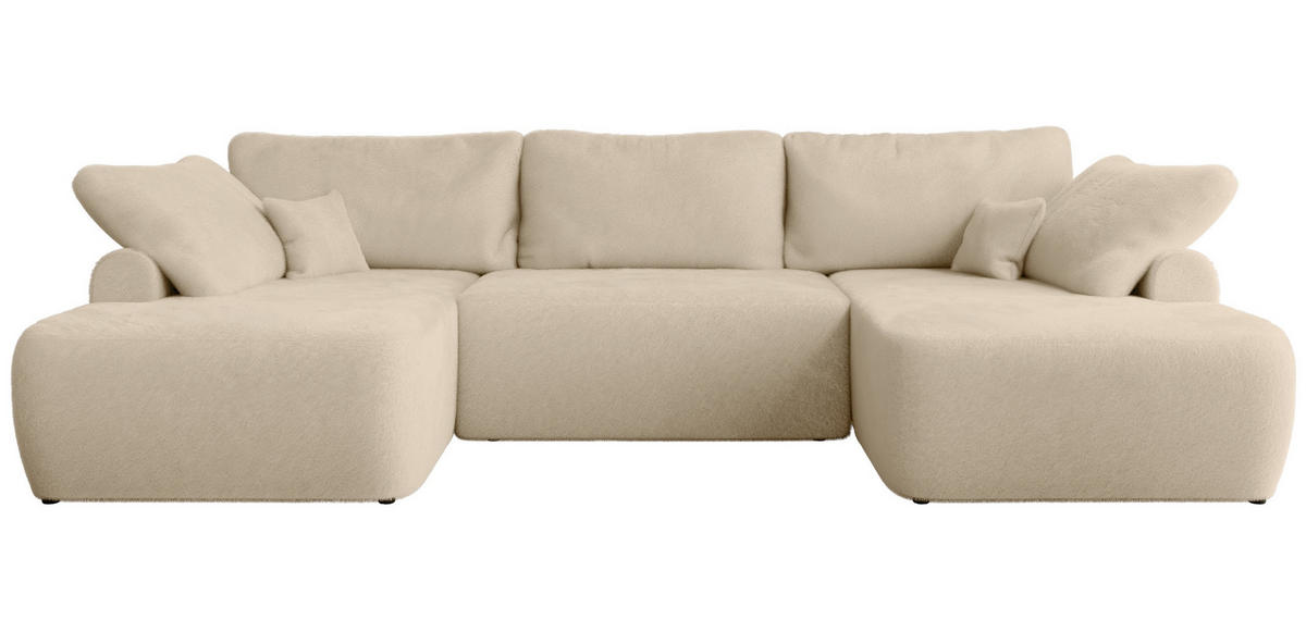 WOHNLANDSCHAFT CUBO U Creme Plüsch - Creme/Schwarz, Kunststoff/Textil (370/100/187cm) - MKS