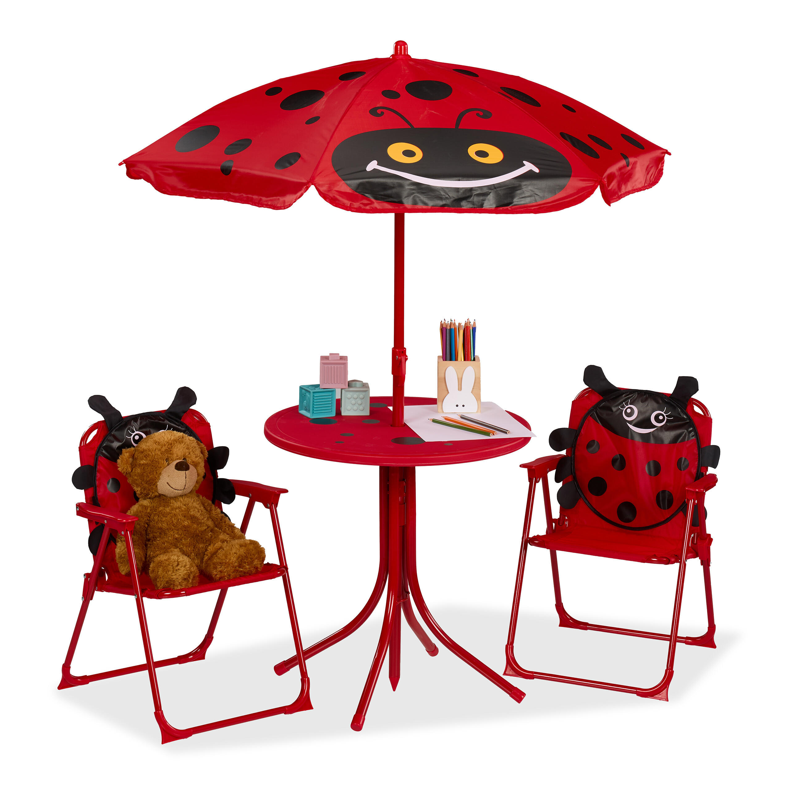 CAMPING-KINDERSITZGRUPPE - Rot, Kunststoff/Textil - Relaxdays