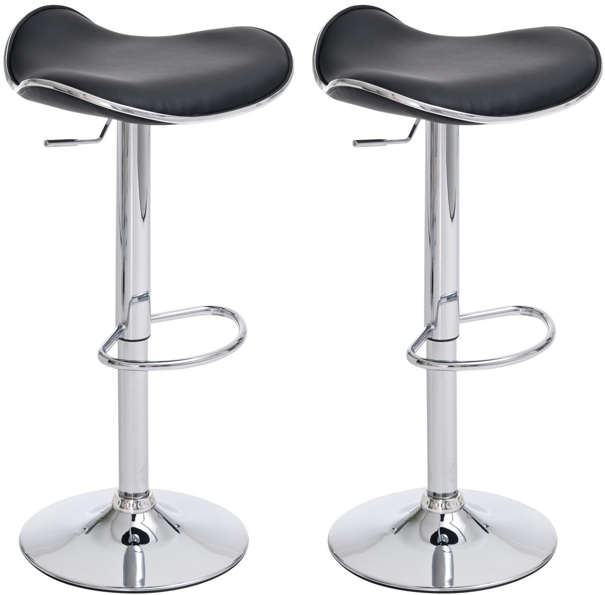 BARHOCKER 2er Set Lederlook Schwarz - Chromfarben/Schwarz, Textil/Metall (45/71/45cm) - CLP