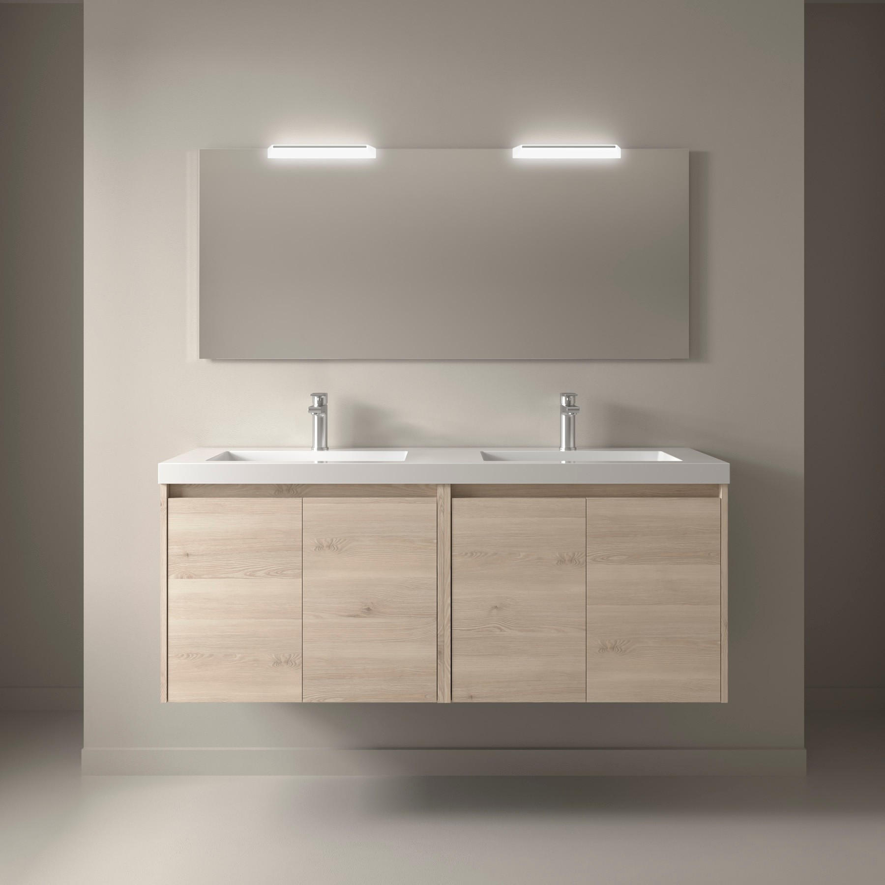 BADEZIMMERMÖBEL NOJA 1400 4 Türen NATURAL + Waschtisch + Spiegel - Schwarz, Metall (45/54/140cm) - Salgar