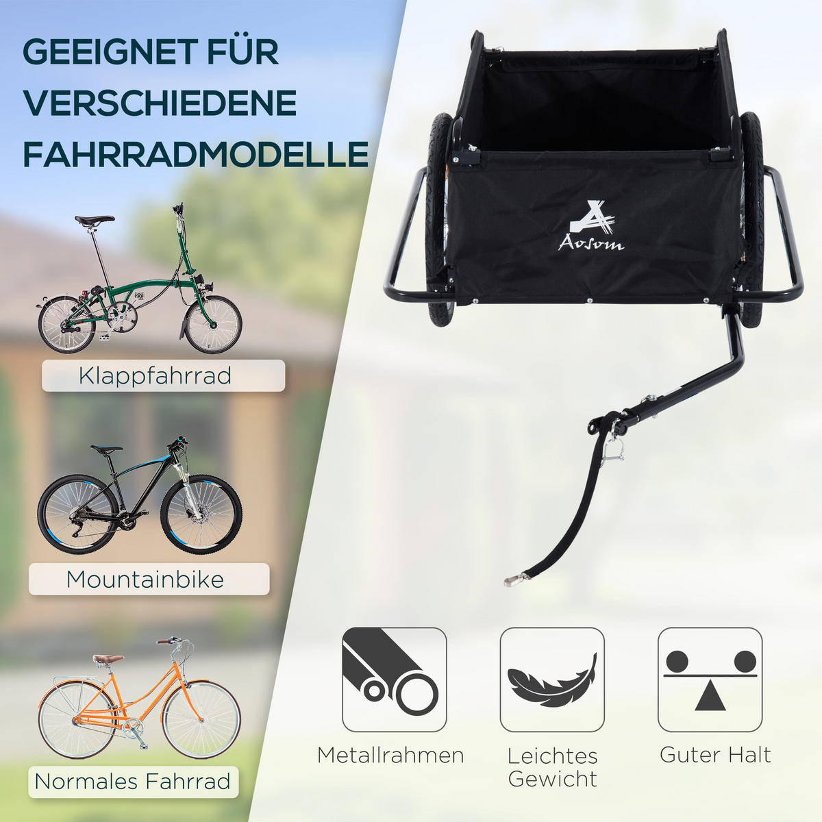FAHRRADANHÄNGER, Stahlrohr, Schwarz, 140L x 88B x 60H cm - Schwarz, Metall (61/38/845cm) - HOMCOM