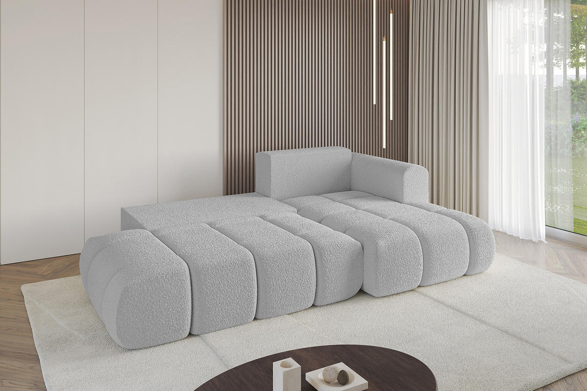 ECKSOFA Ottomane Rechts CLOUD-L-v1 289x180x40 Hellgrau Bouclé - Hellgrau, Holzwerkstoff/Kunststoff (289/180cm) - ALTDECOR