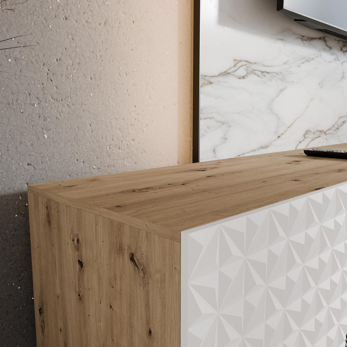 TV-SCHRANK CALI - Eiche Artisan/Weiß, Holzwerkstoff (300/41/40cm) - Meblini