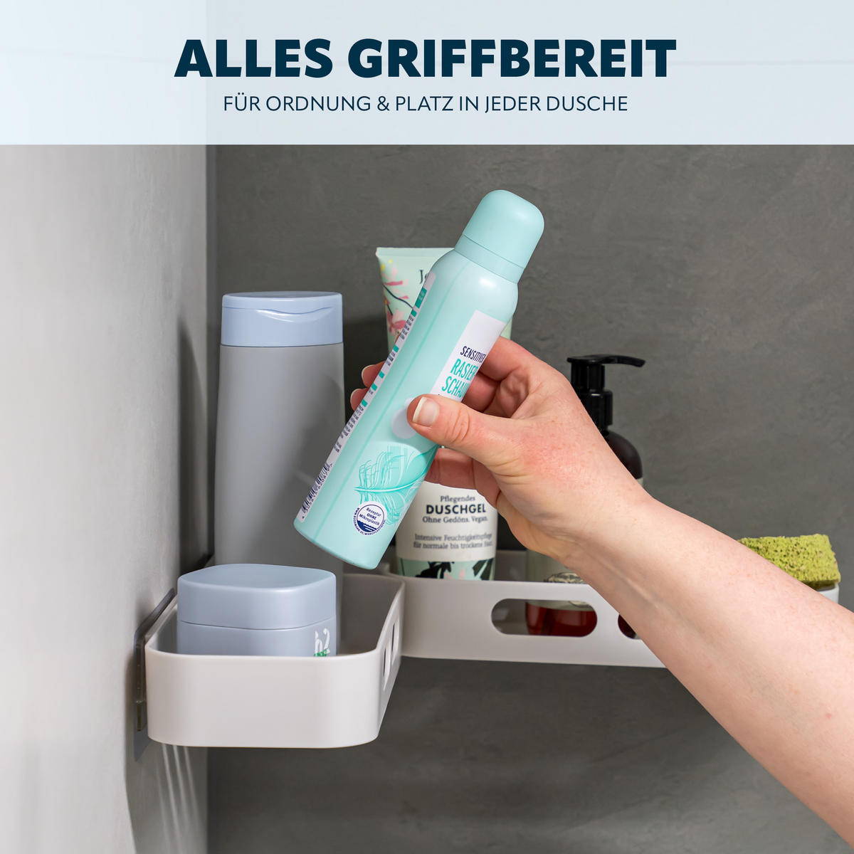 DUSCHABLAGE zum Kleben, Kunststoff, Grau - Grau, Kunststoff (32.5/4/11cm) - eluno