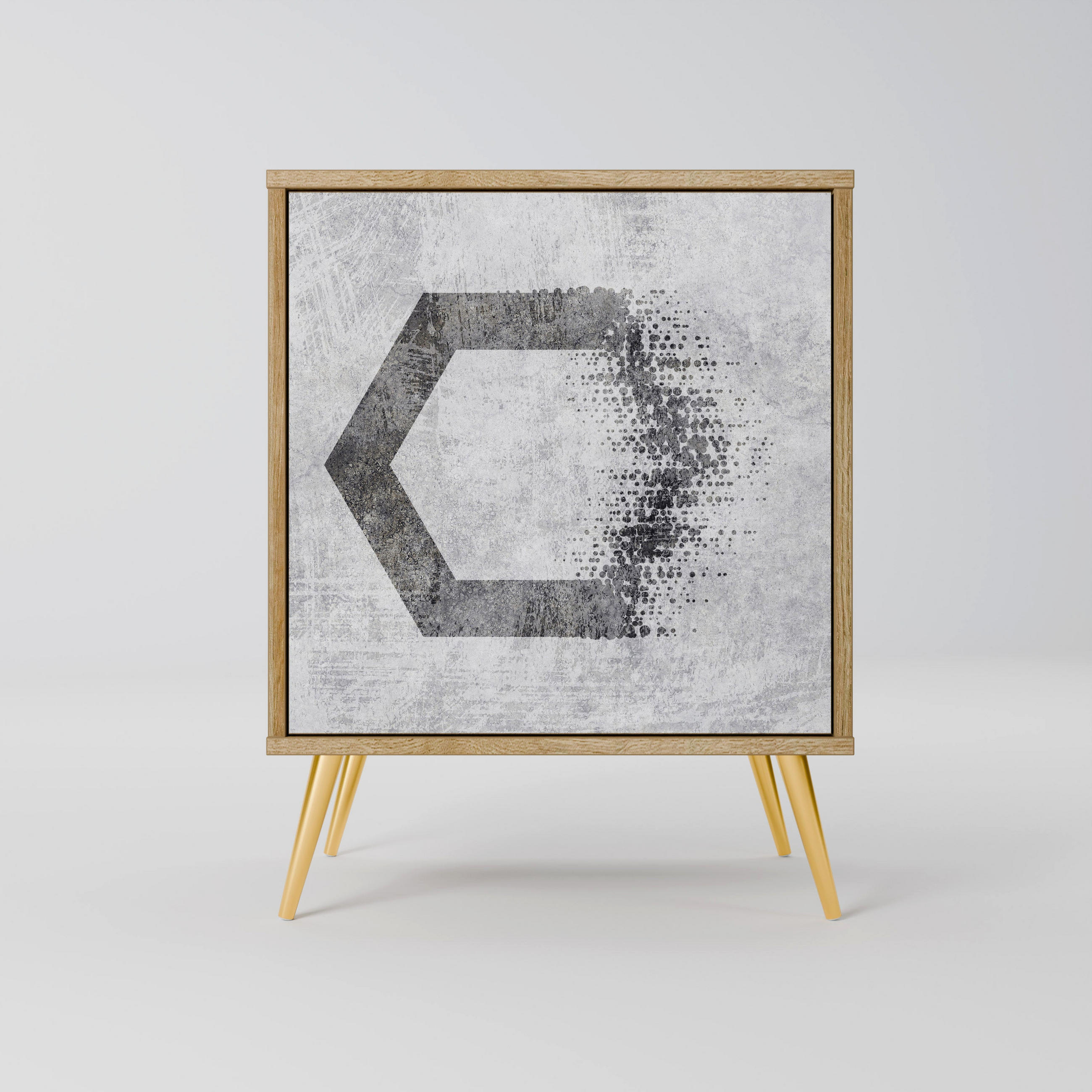 SIDEBOARD HEXAGONAL FIGURES, Eichefarben, 57,5x42x75,5 cm, Goldfarbene Metallfüße - Eichefarben/Goldfarben, Holzwerkstoff/Metall (57.5/75.5/42cm) - SpaceRebels