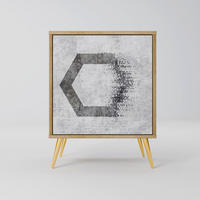 SIDEBOARD HEXAGONAL FIGURES, Eichefarben, 57,5x42x75,5 cm, Goldfarbene Metallfüße - Eichefarben/Goldfarben, Holzwerkstoff/Metall (57.5/75.5/42cm) - SpaceRebels