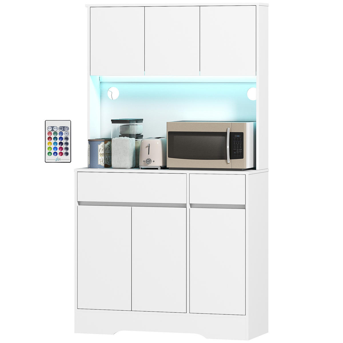 BUFFET DE-11183 LED-Beleuchtung, 6 Türen Weiß - Weiß, Holzwerkstoff (38/180/100cm) - ComfortXL