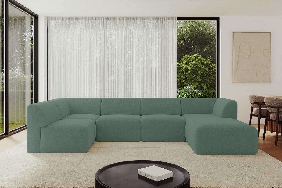WOHNLANDSCHAFT Ottomane Rechts MOVO-L 345x180x78 cm Grün Tissu - Waldgrün, Holzwerkstoff/Kunststoff (180/78/345cm) - ALTDECOR