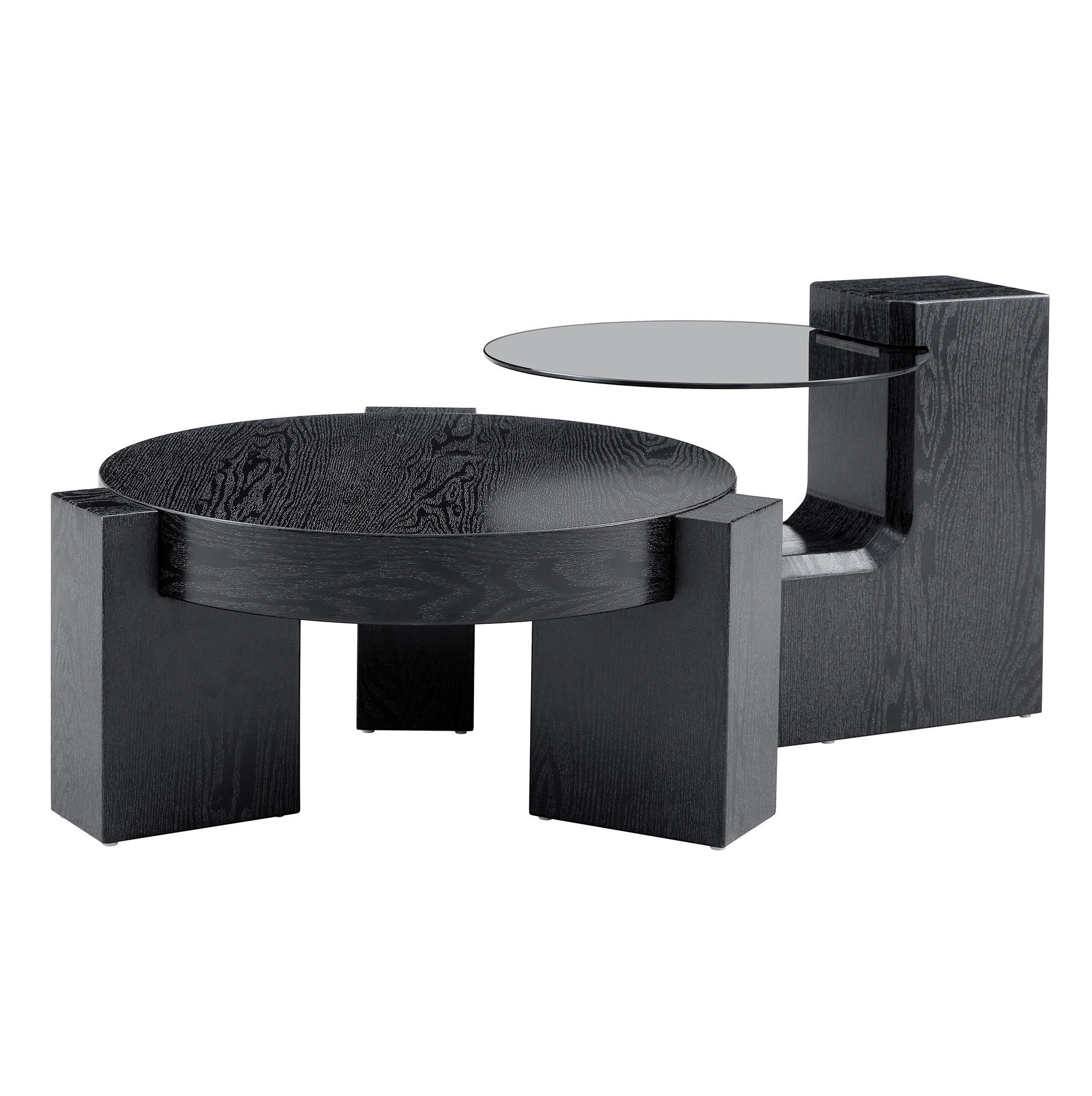 COUCHTISCH mit Ablage 61 cm, trennbar, aus Glas und MDF in schwarzer Holzoptik - Schwarz, Holzwerkstoff (61/61/30cm) - BEAOK