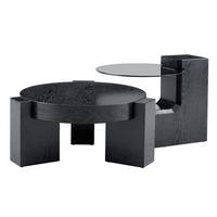 COUCHTISCH mit Ablage 61 cm, trennbar, aus Glas und MDF in schwarzer Holzoptik - Schwarz, Holzwerkstoff (61/61/30cm) - BEAOK