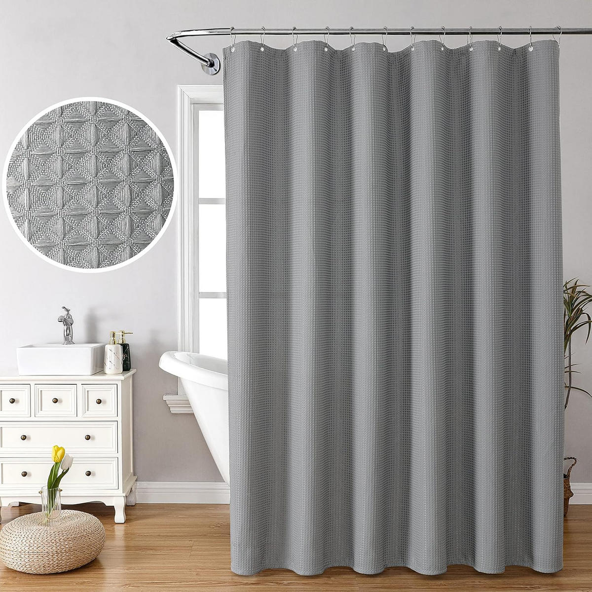 DUSCHVORHANG Grau 80 x 180 cm Waffelstruktur Polyester wasserabweisend schlicht langlebig fürs Badezimmer - Grau, Textil (180/80cm) - MCBOSON
