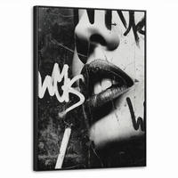 LEINWAND Bilder mit Rahmen - Gesicht - Mund - Graffiti - Schwarz - 50x70 - Schwarz, Textil (50/70cm) - MuchoWow