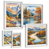 BILDER SET 5er Set - 50x50 cm & 20x30 cm & 40x60 cm Weißer Rahmen - Berglandschaft, Flusshütten - Weiß, Kunststoff (40/60cm) - TULUP
