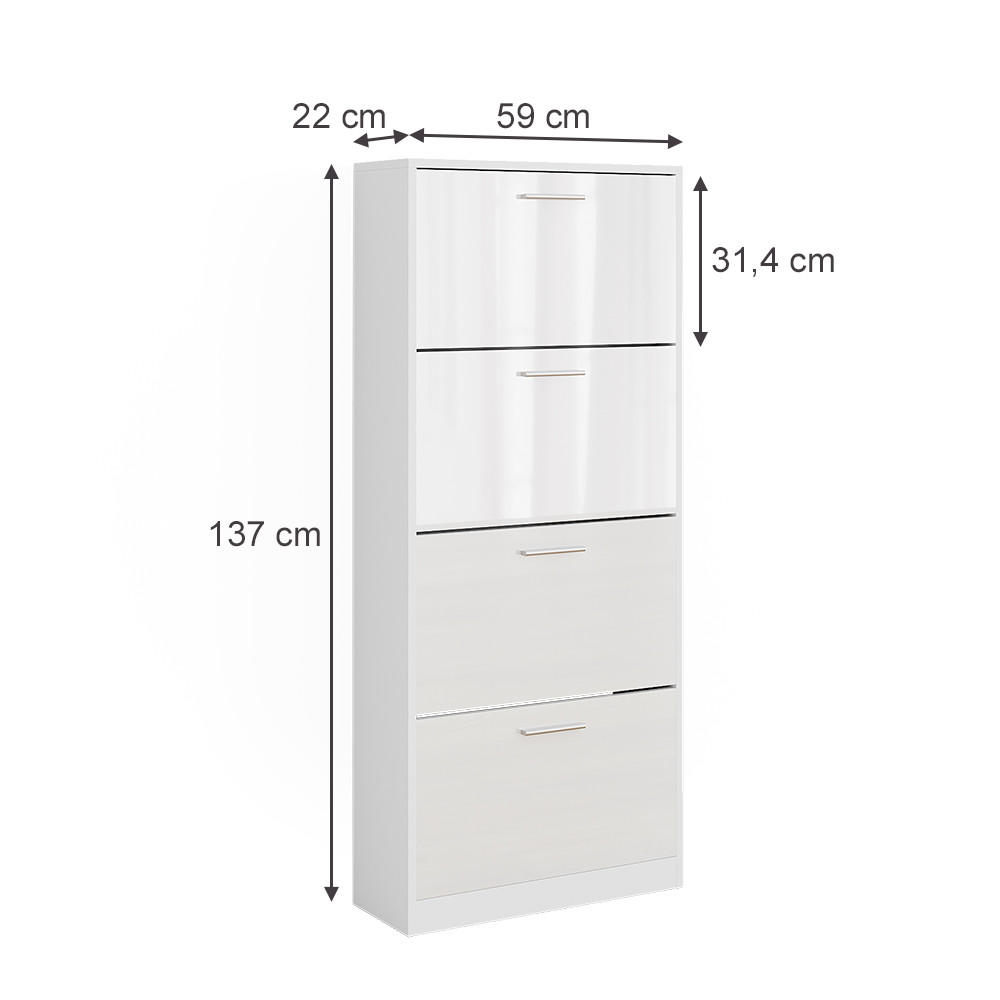 Thumbnail - Vicco Schuhkipper, Weiß Hochglanz, Weiß Hochglanz, Holzwerkstoff, 59x137x22 cm, Garderobe, Schuhaufbewahrung, Schuhkippe...