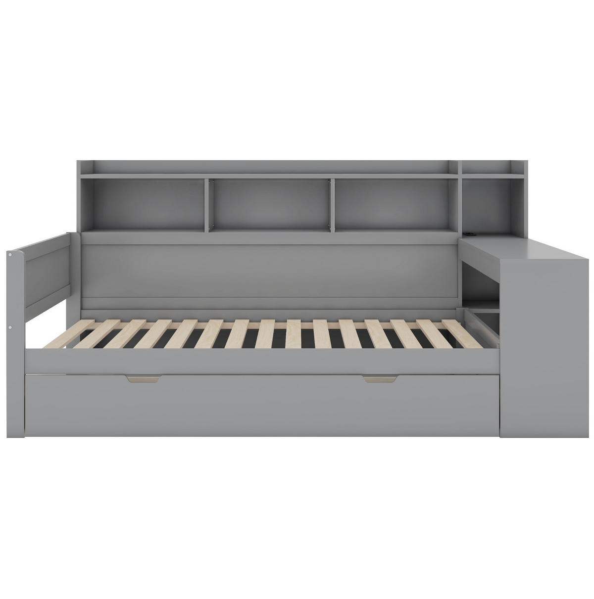 MULTIFUNKTIONSBETT 90/200 cm mit Nachttischablage Schreibtisch und USB-Anschluss Grau - Grau, Holzwerkstoff (90/200cm) - OKWISH