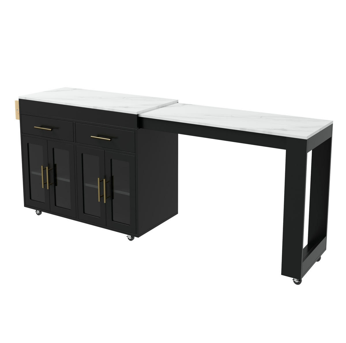 KÜCHENINSEL ausziehbar 132,5-217 x 50 x 93 cm MDF Black 3-tlg. - Schwarz, Holz (50/93/217cm) - Beauniv