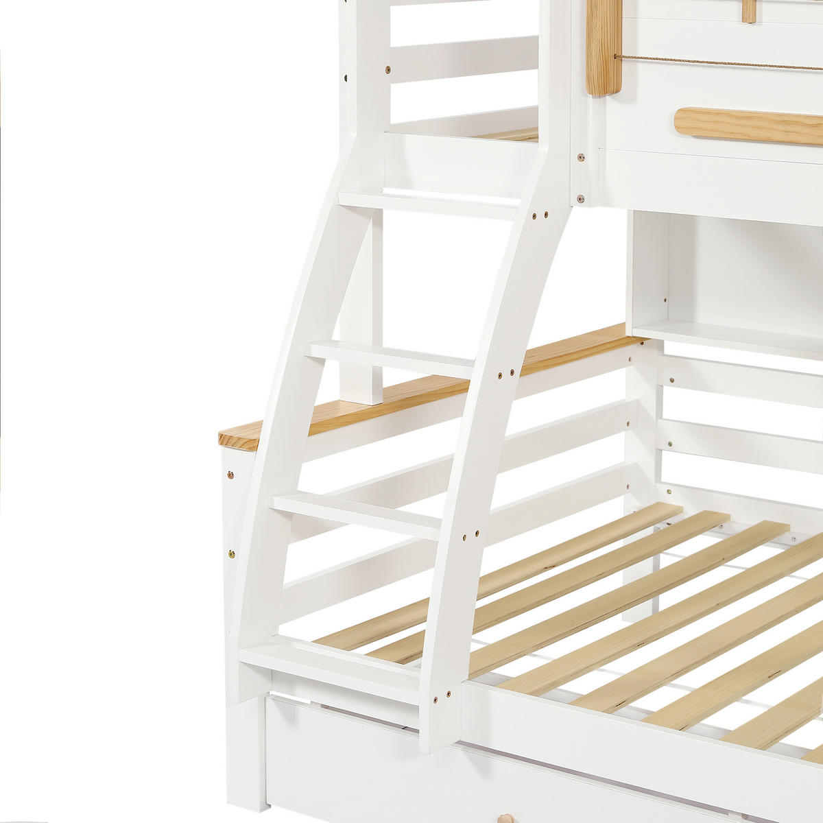 ETAGENBETT 90/200 cm & 120/200 cm in Weiß & Natur Kinderbett mit 2 Schubladen, Regal und Treppe - Weiß/Naturfarben, Holzwerkstoff (90/200cm) - STILVORA